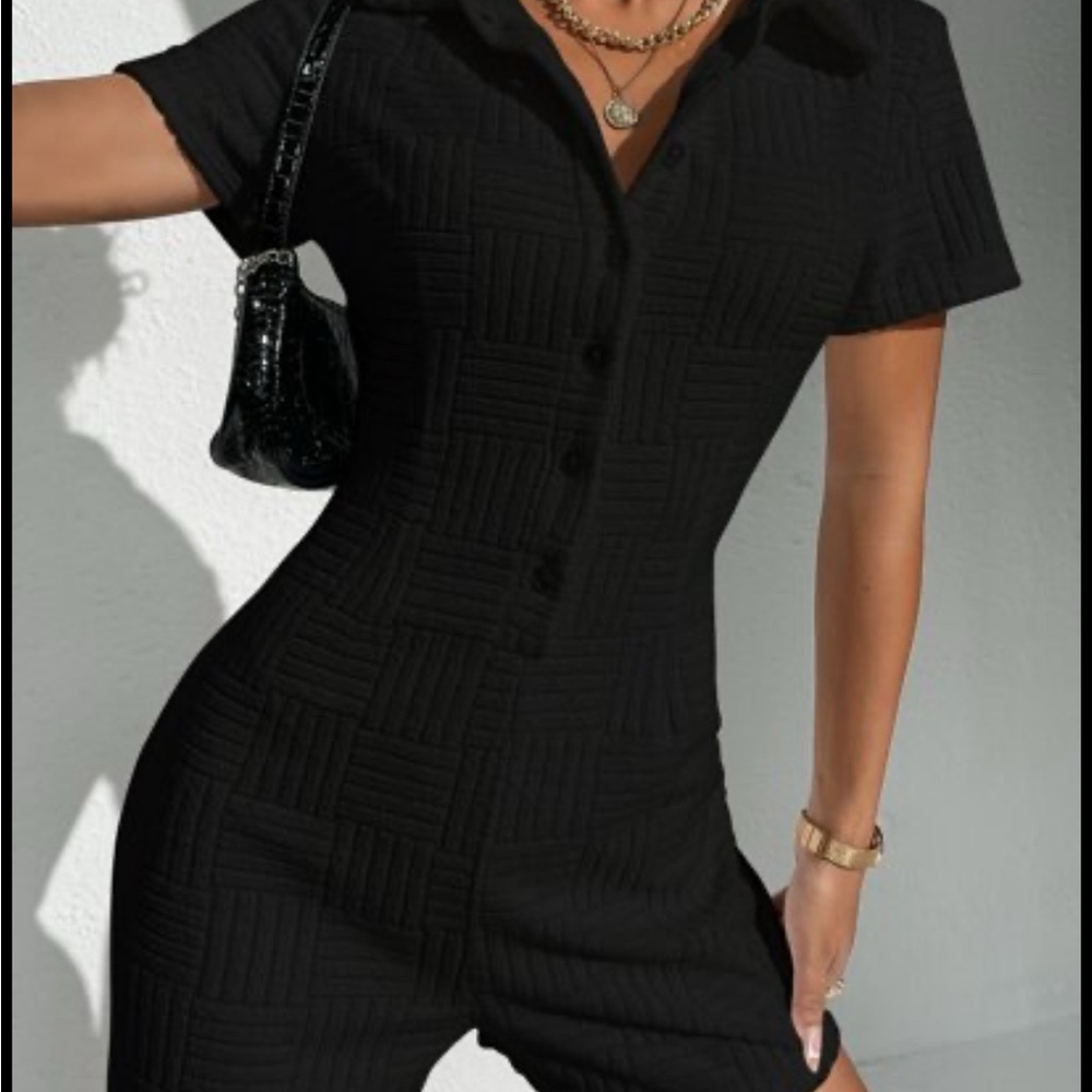Black Button-Up Short Sleeve Romper